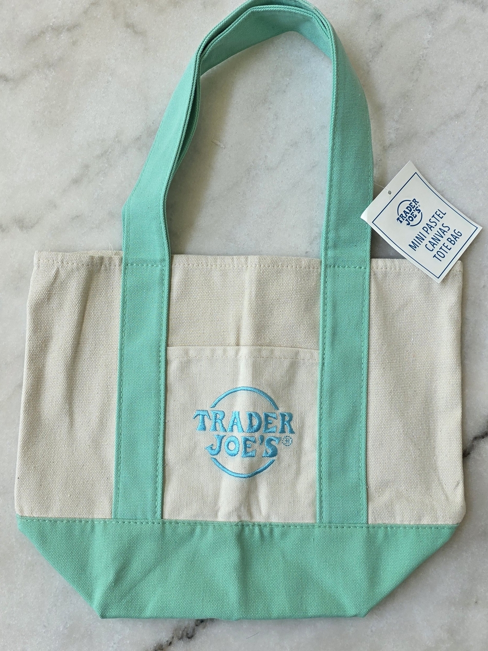 Trader Joe's Mini Pastel Canvas Tote Bag Mint Green NWT